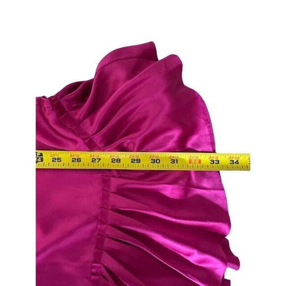 Hale Bob Fuschia Silk Mini Dress Cold-Shoulder Ruffle Hem & Tie Waist Size Small - Picture 9 of 9